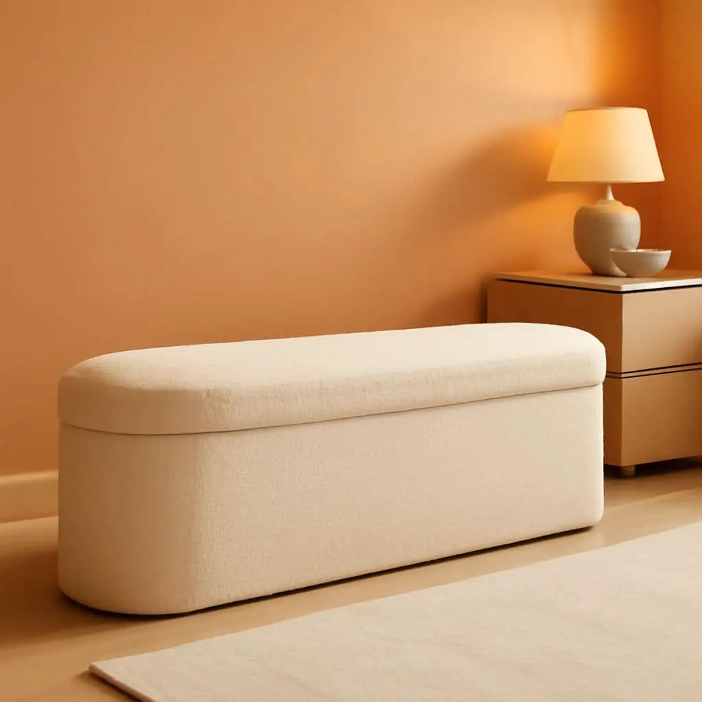 Sherpa Lined Folding Storage Ottoman 43.3 Inch White from PriceLows™
