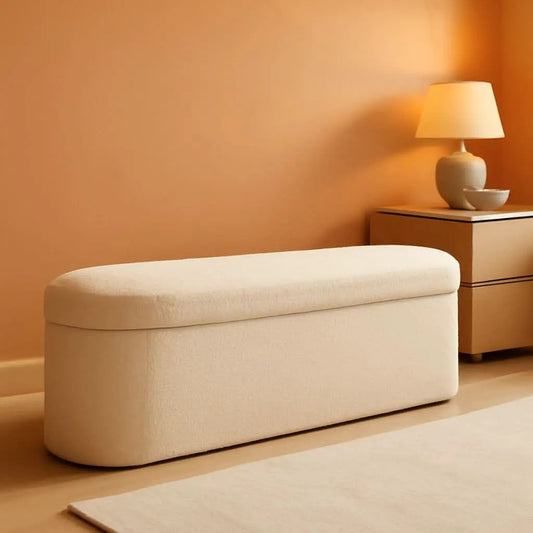 Sherpa Lined Folding Storage Ottoman 43.3 Inch White from PriceLows™