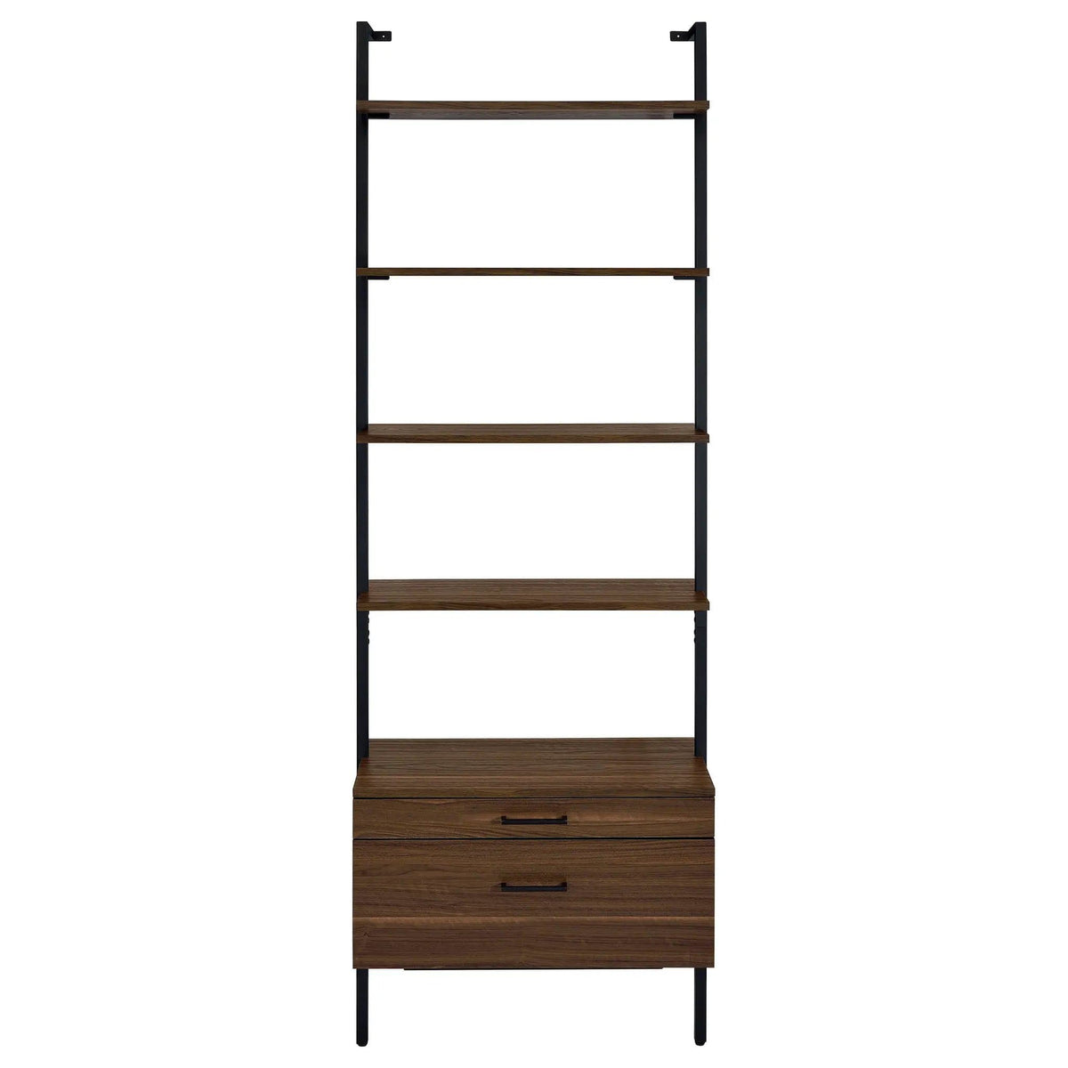 Owens 96-inch 4-shelf Storage Wall Bookshelf Standard Bookcase | 30.75 x 17 x 96 in | Walnut & Metal | Walnut