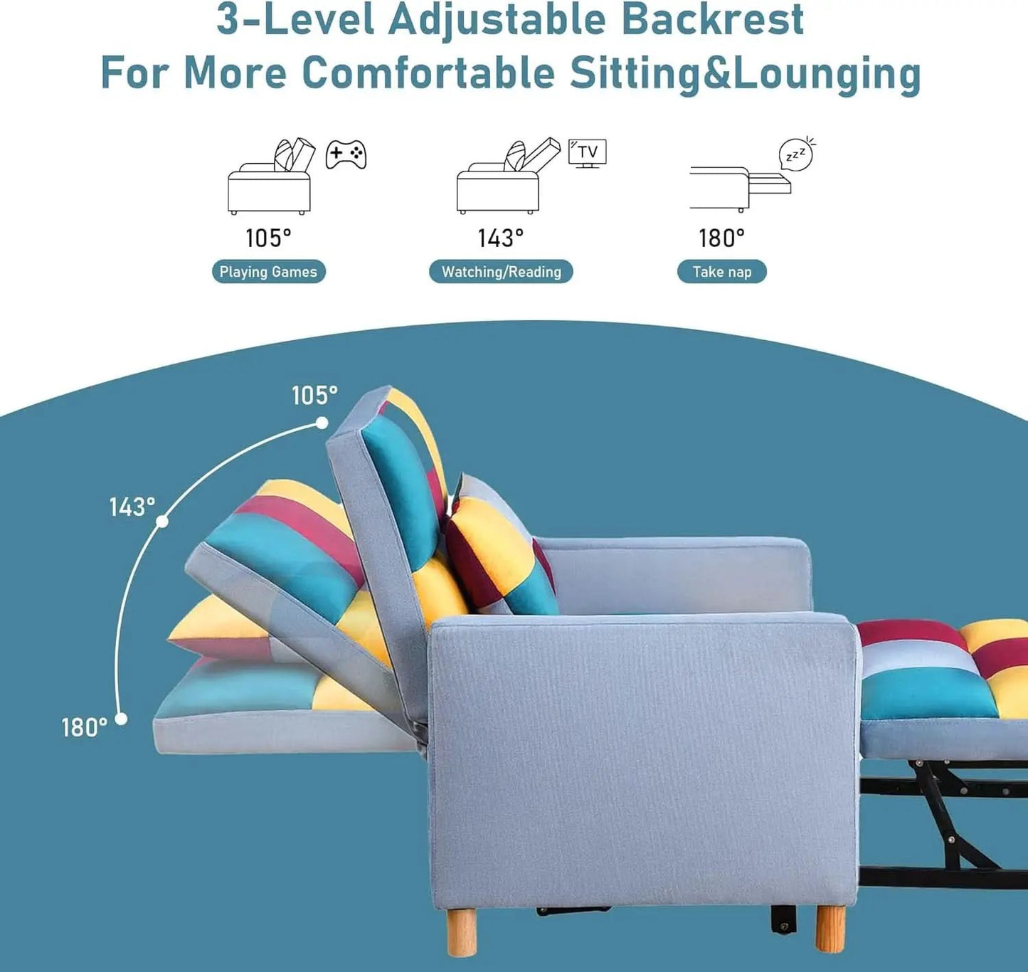 Convertible Sleeper Sofa Chair Rainbow 3In1 Compact from PriceLows™