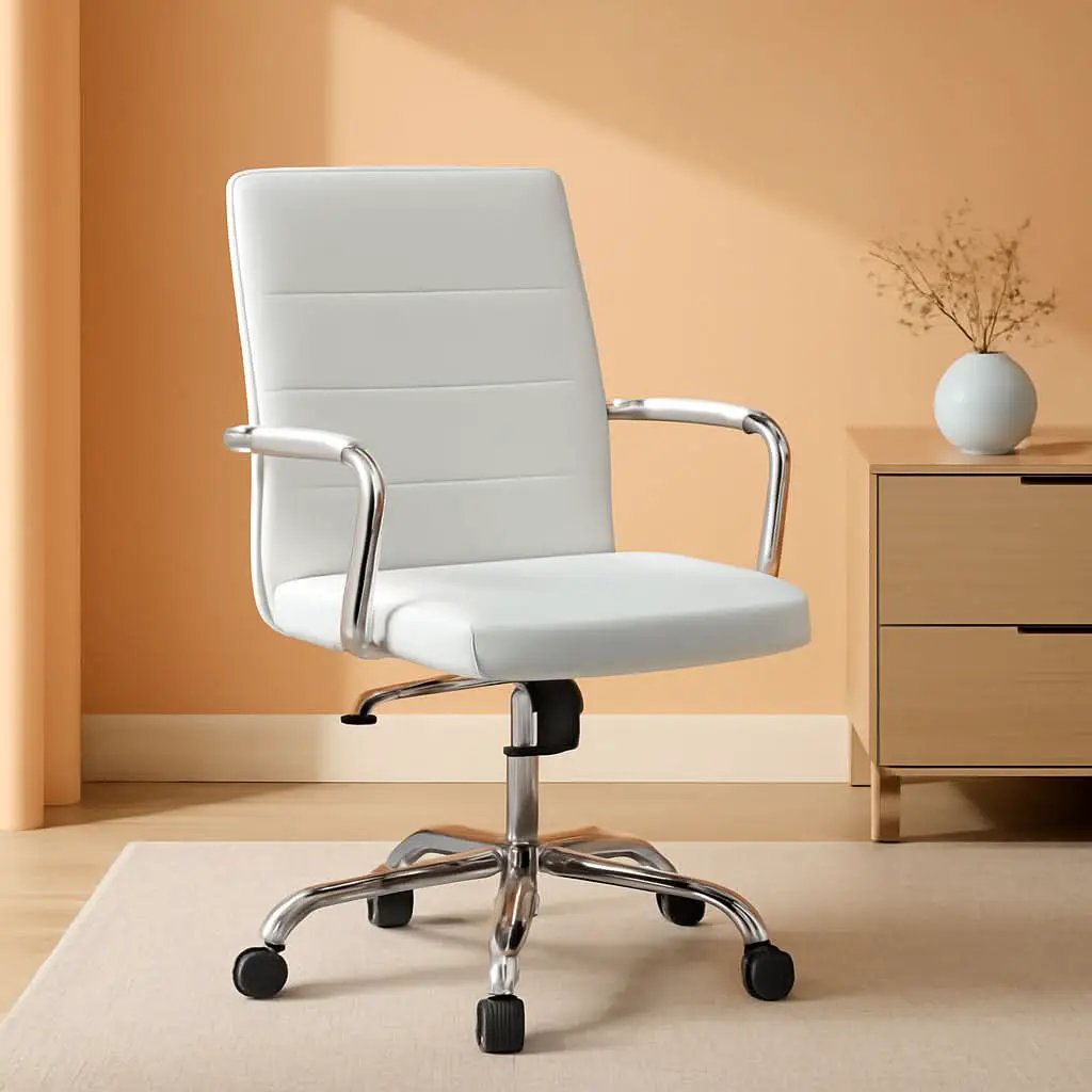 White Leather Ergonomic Office Chair With Height Adjustment from PriceLows™