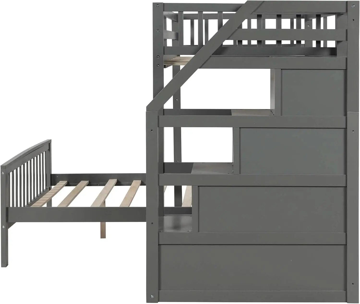 Gray Twin Over Full Bunk Bed With Storage Stairs Solid Wood from PriceLows™