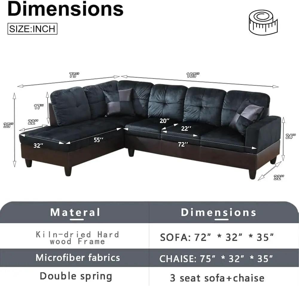 Two Piece L Shape Sectional Sofa Set In Midnight Blue Microfiber With Chaise Left Hand Facing from PriceLows™