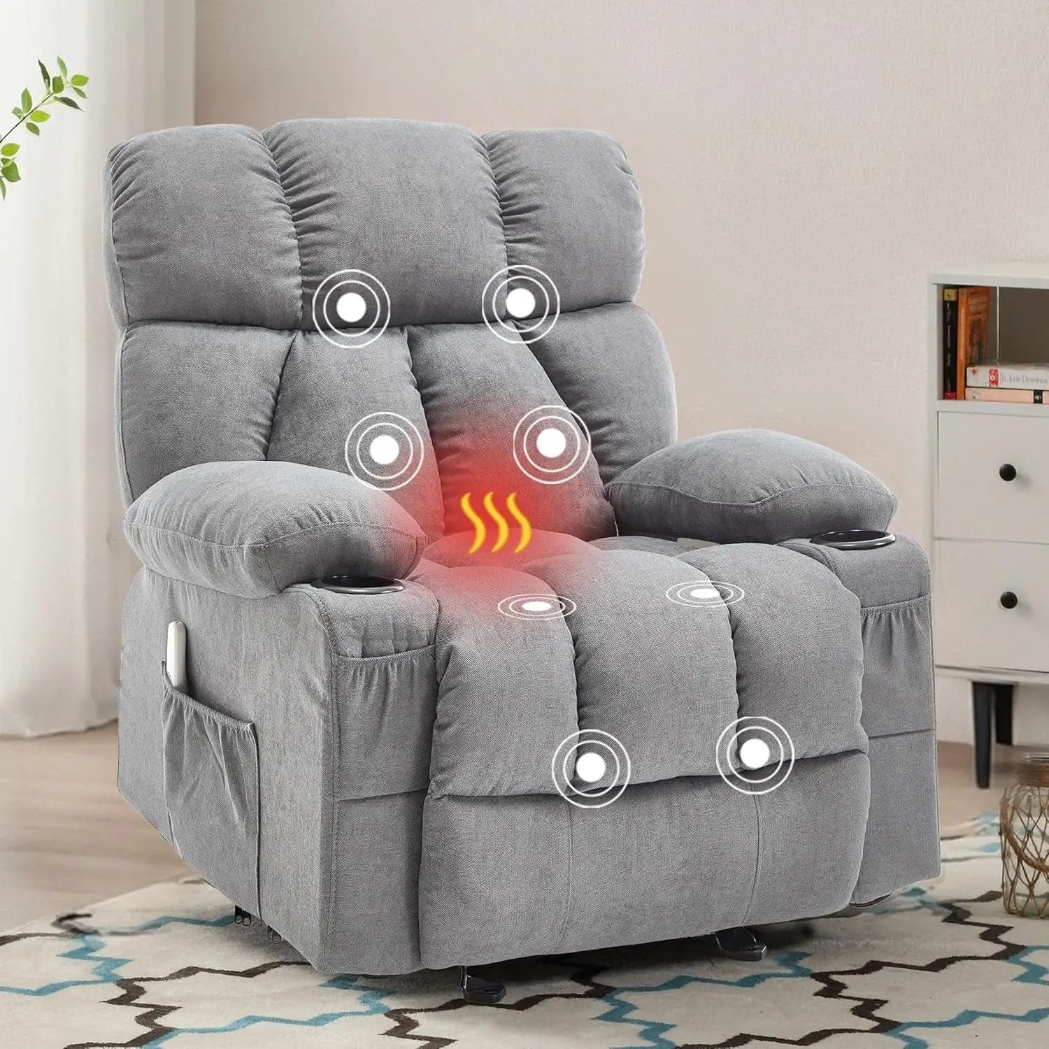 Massage Rocker Recliner Chair With Heat And Vibration Grey from PriceLows™
