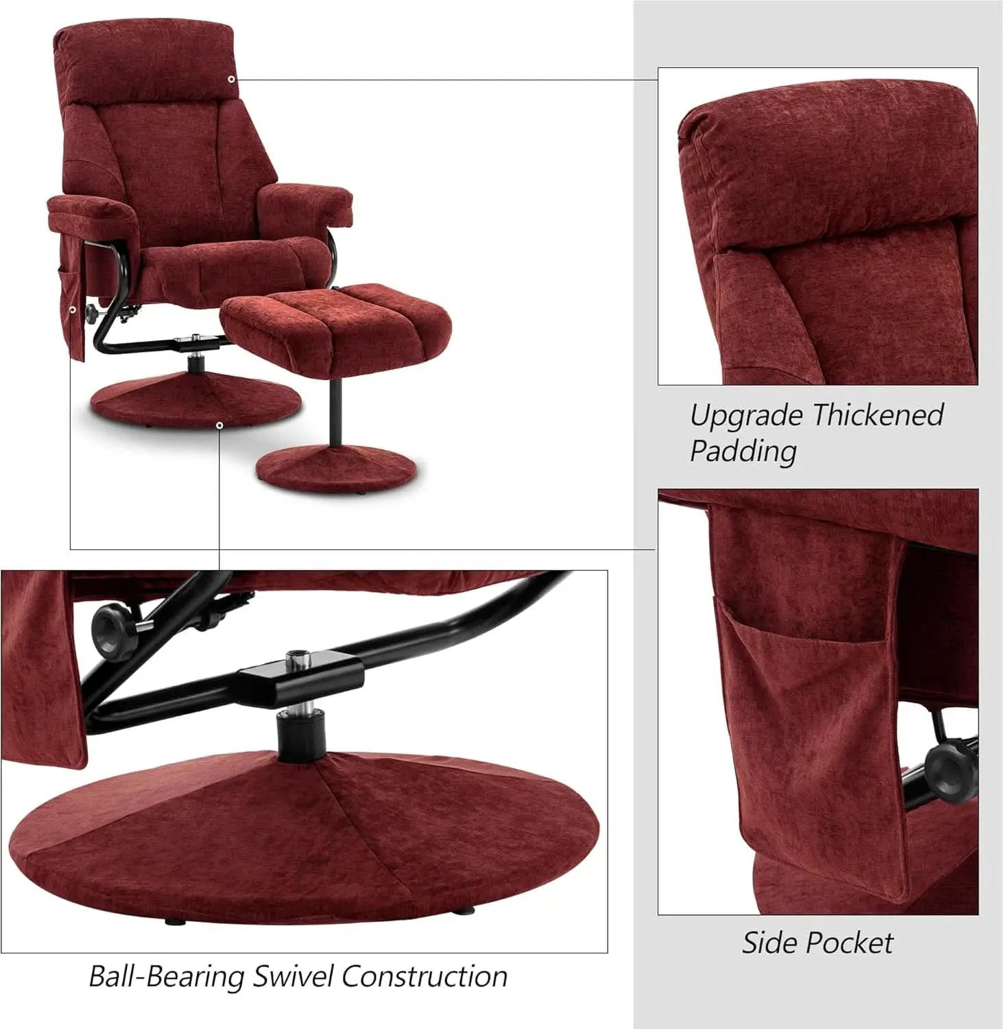 Burgundy Swivel Recliner With Ottoman Massage For RV from PriceLows™