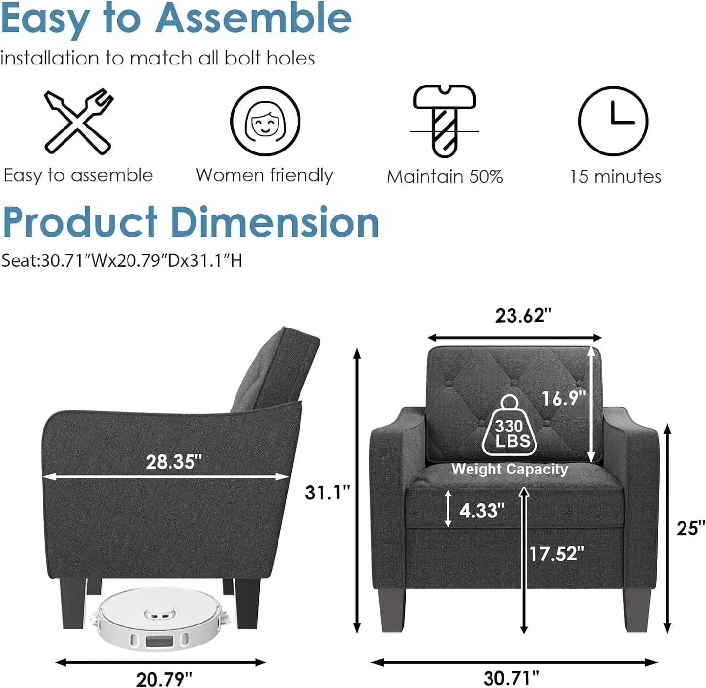 Grey Tufted Upholstered Contemporary Armchairs Set from PriceLows™
