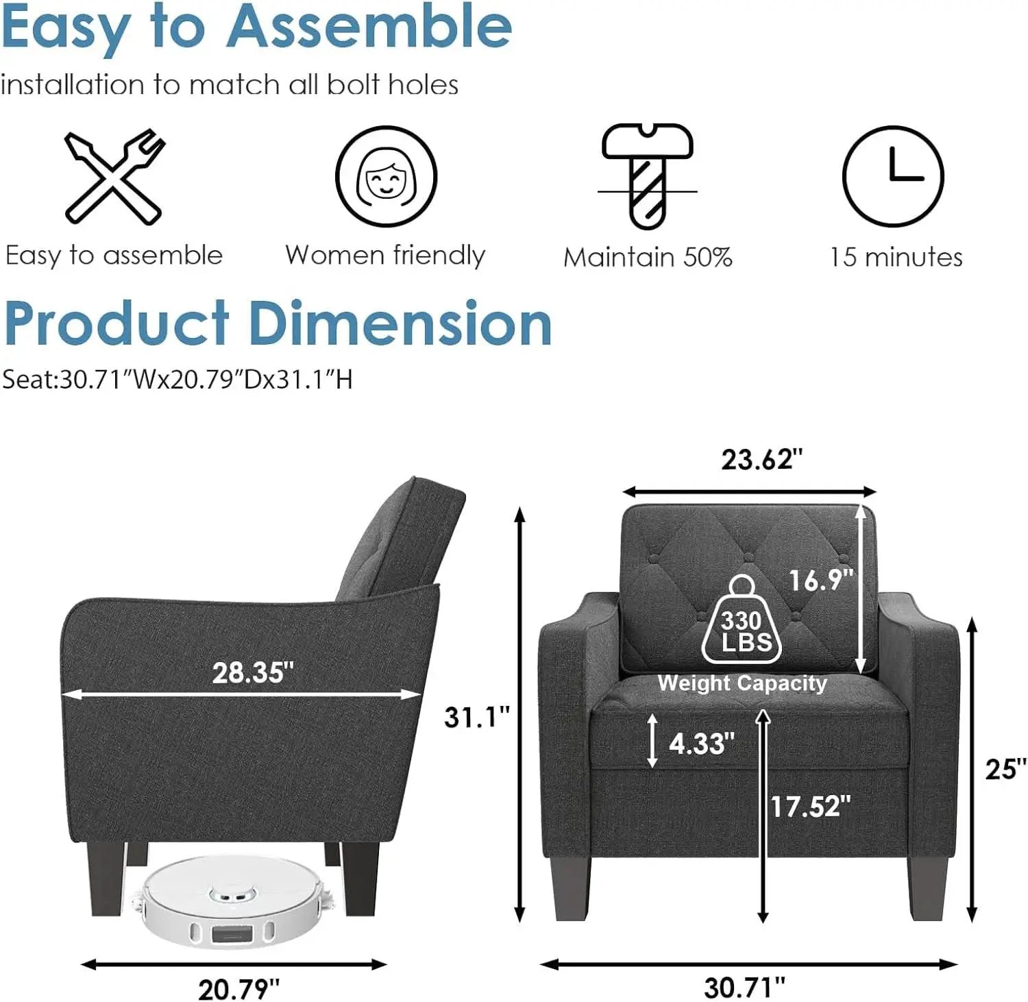 Grey Tufted Upholstered Contemporary Armchairs Set from PriceLows™