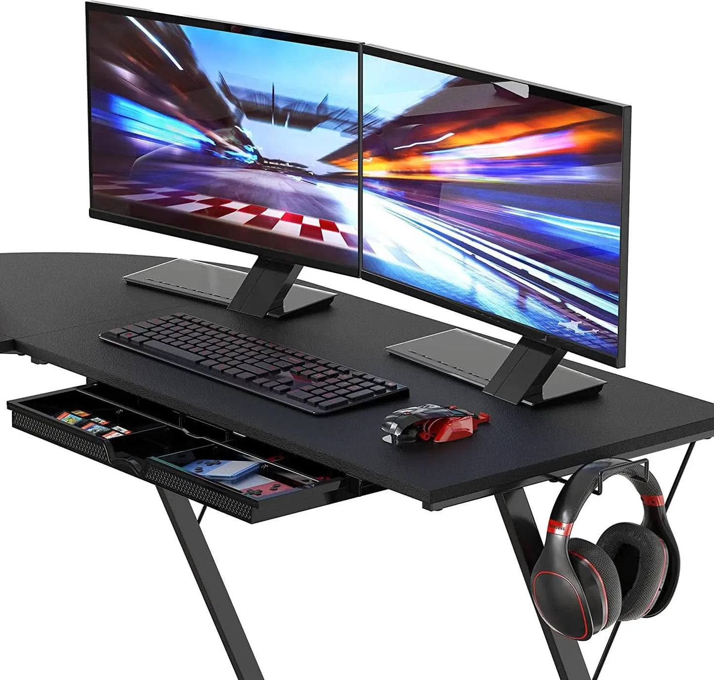 Vista L Shaped Desk With Removable Monitor Shelf In Black from PriceLows™
