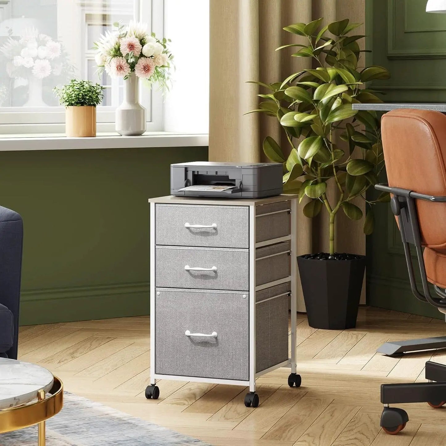 Mobile File Cabinet With 3 Drawers Rolling Printer Stand Light Grey from PriceLows™