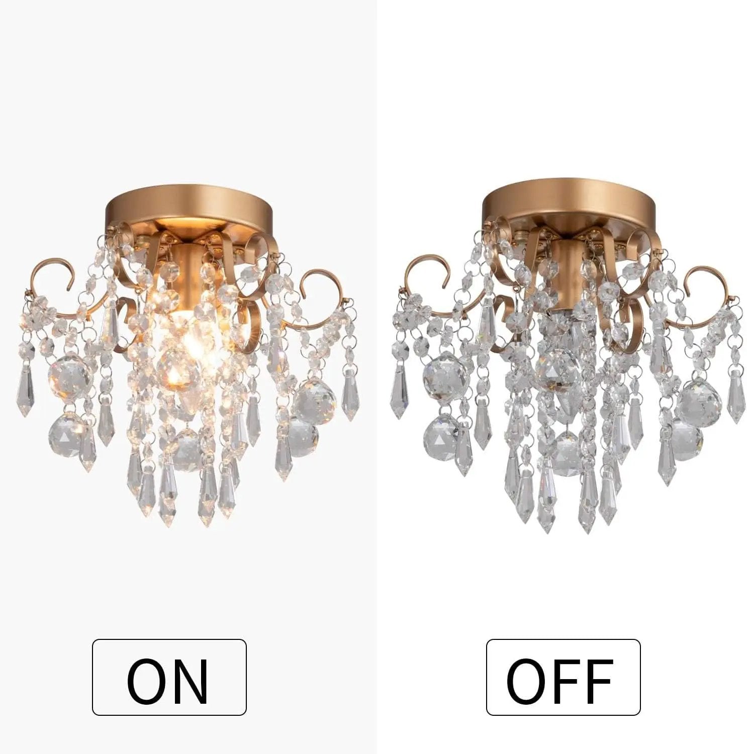 Mini Crystal Chandelier Flush Mount Gold Ceiling Light from PriceLows™