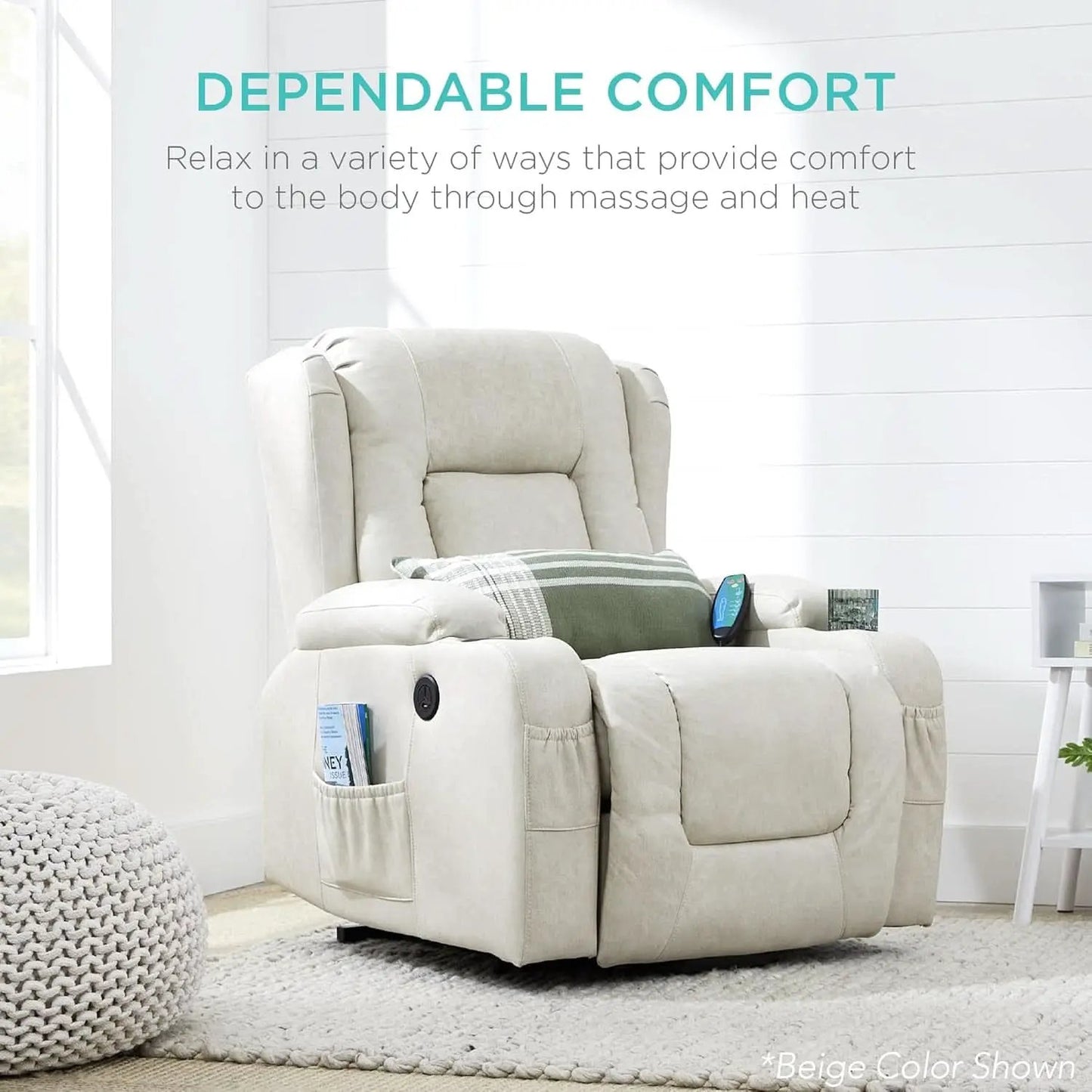 Cognac PU Leather Power Lift Recliner With Massage And Heat from PriceLows™