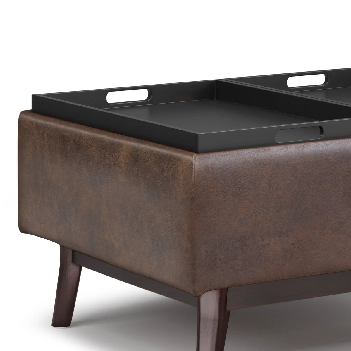 Owen Tray Top Coffee Table Ottoman | Upholstered Storage | Two Flip Over Serving Trays | Small Size