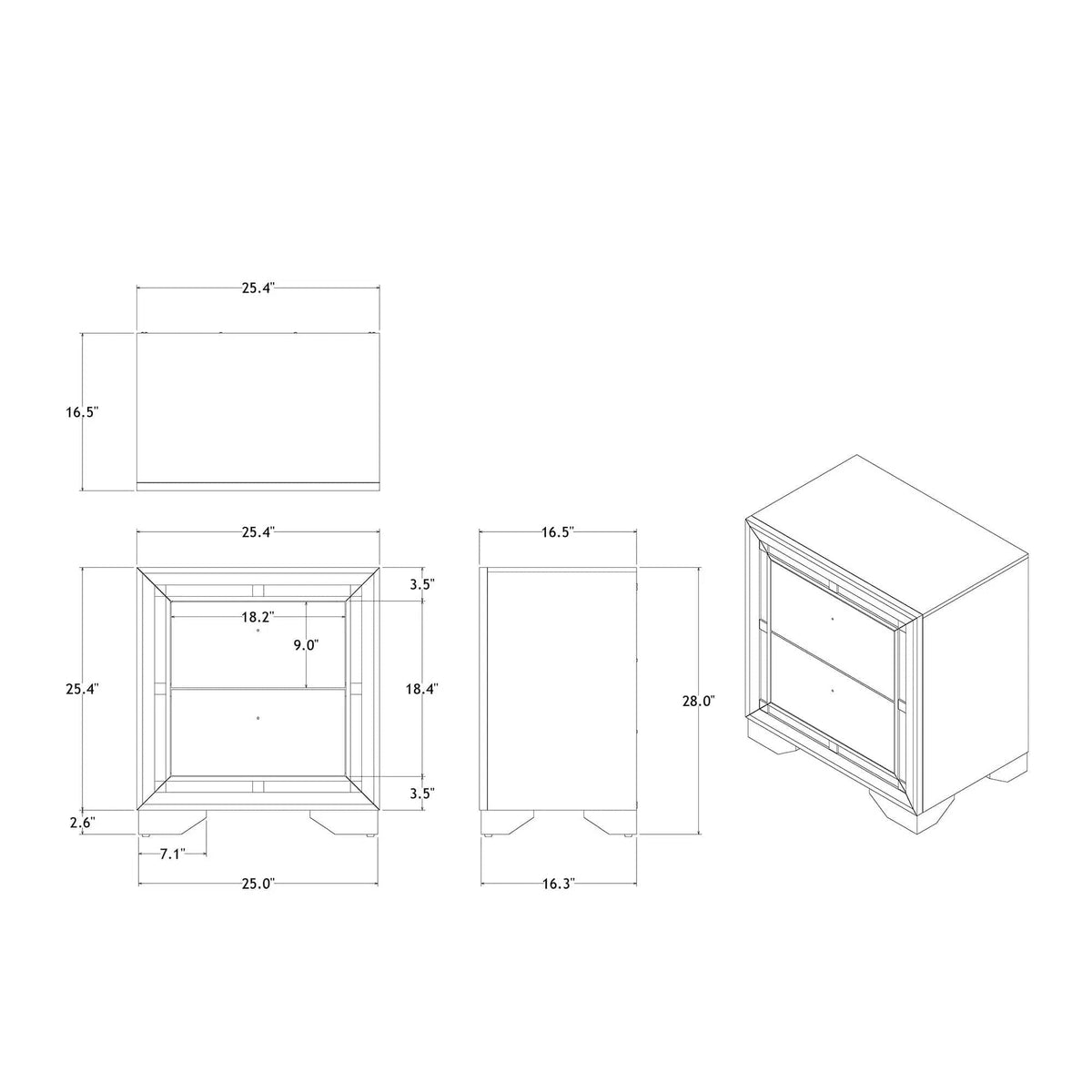 Chloe Nightstand | 25.43 x 16.5 x 29.21 in | Solid Wood & Metal | Silver / Gray
