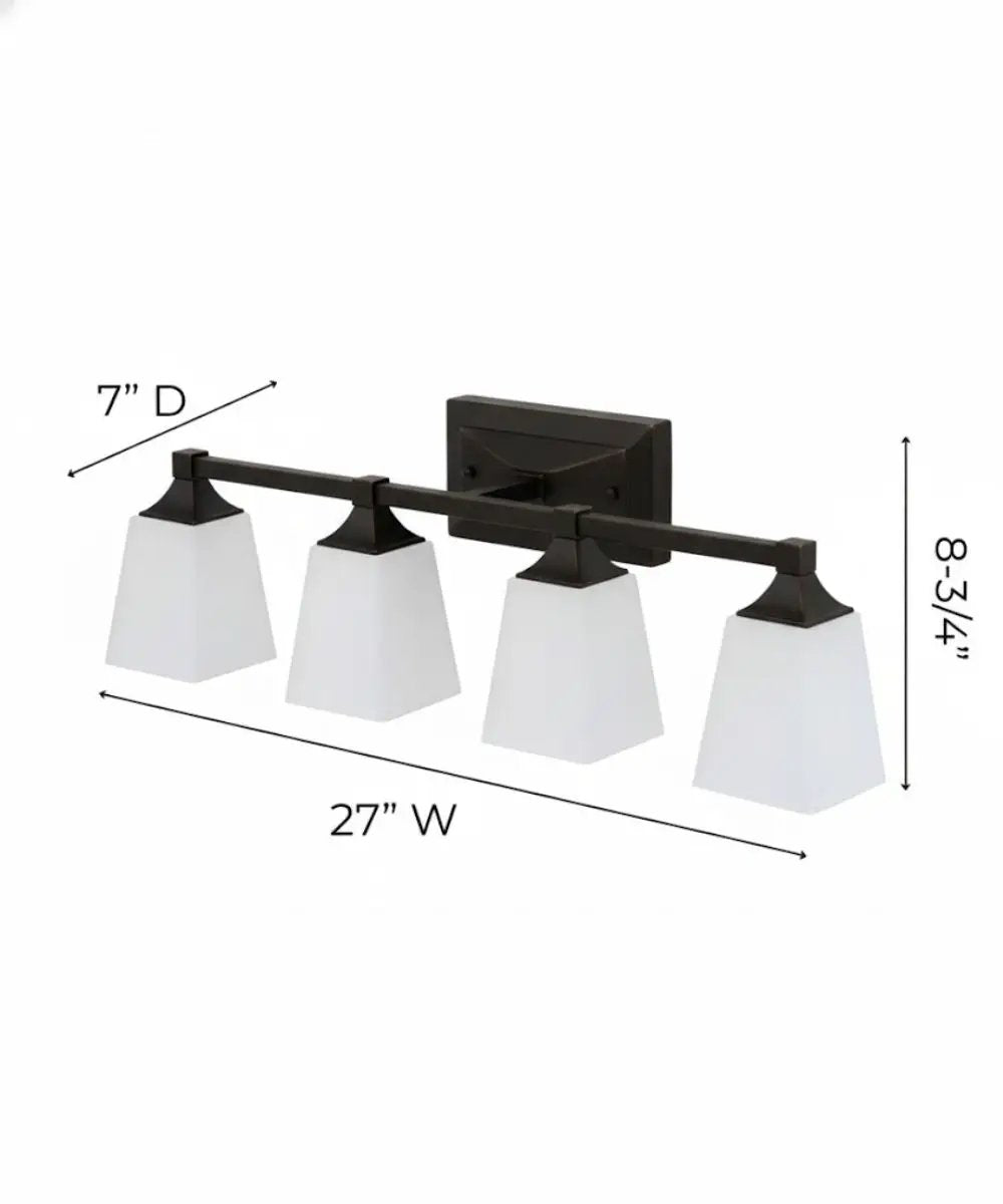 LED Vanity Light | 4 Glass Shades | Oil Rubbed Bronze | 27 Width