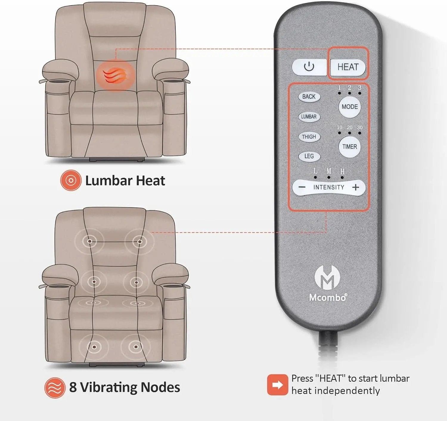 Beige Large Power Lift Recliner Chair With Massage And Heat from PriceLows™