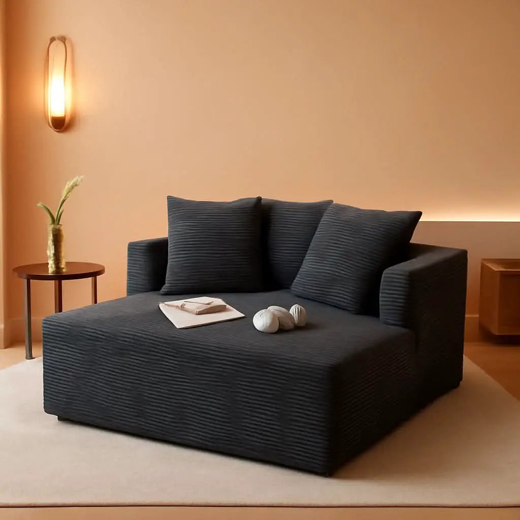 57Inch Luxuriously Plush Corduroy Chaise Lounge Grey from PriceLows™
