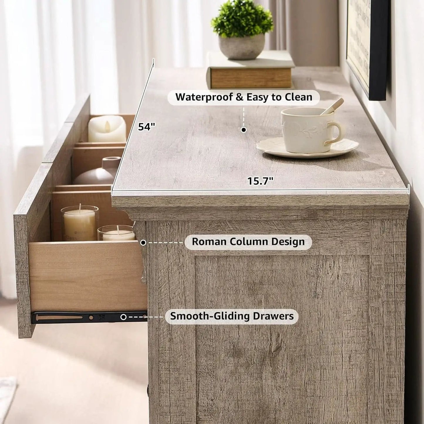 Dresser Cabinet FiftyFourInch Wide Distressed Oak Finish from PriceLows™