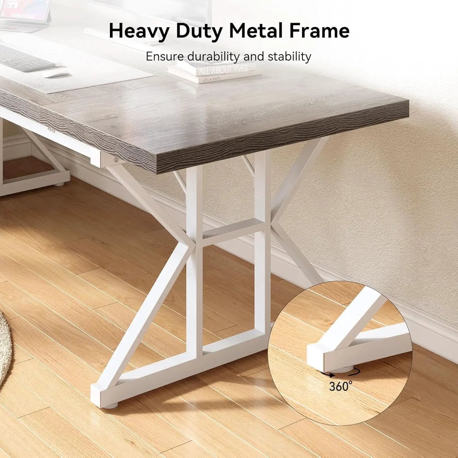 70.8 Inch Modern Executive Desk Grey White Home Office from PriceLows™