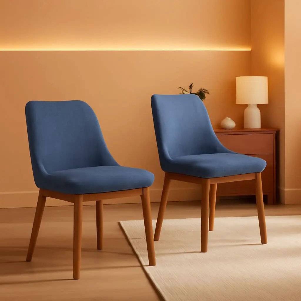 Azalea Blue Fabric and Walnut Wood Dining Chairs Set of 2 from PriceLows™