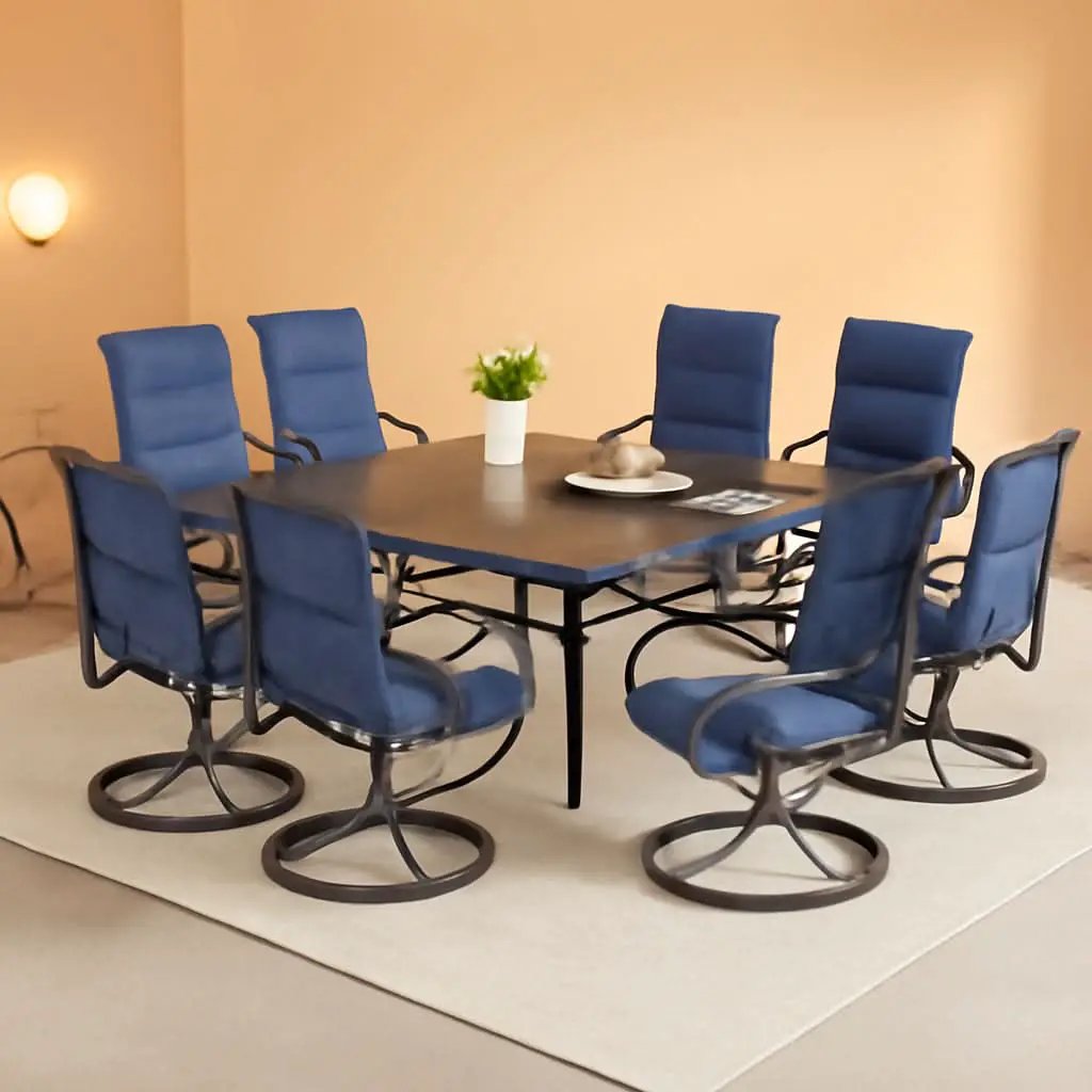 9 Piece Patio Dining Set 60 Inch Square Table Blue from PriceLows™