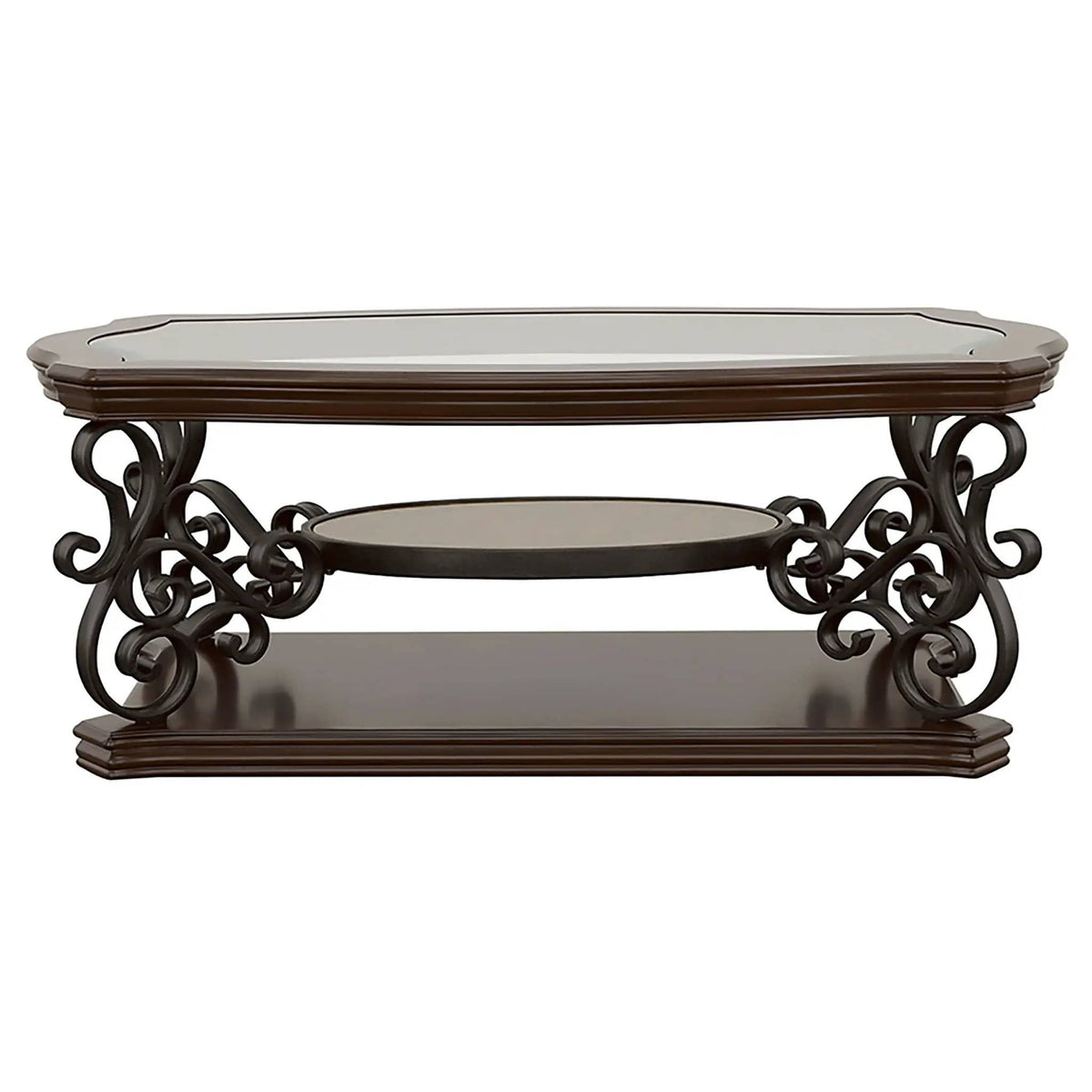 Laney 1-shelf Glass Top Rectangular Coffee Table Deep Merlot | 52.25 x 32.5 x 20.5 in | Engineered Wood & Tempered Glass | Living Room