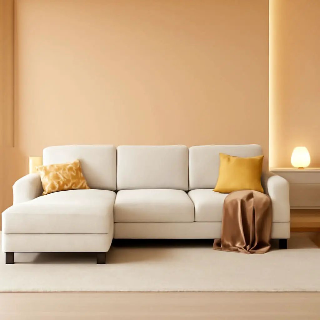 White Linen Sectional Sofa U Shaped 4 Seat Chaise Couch from PriceLows™