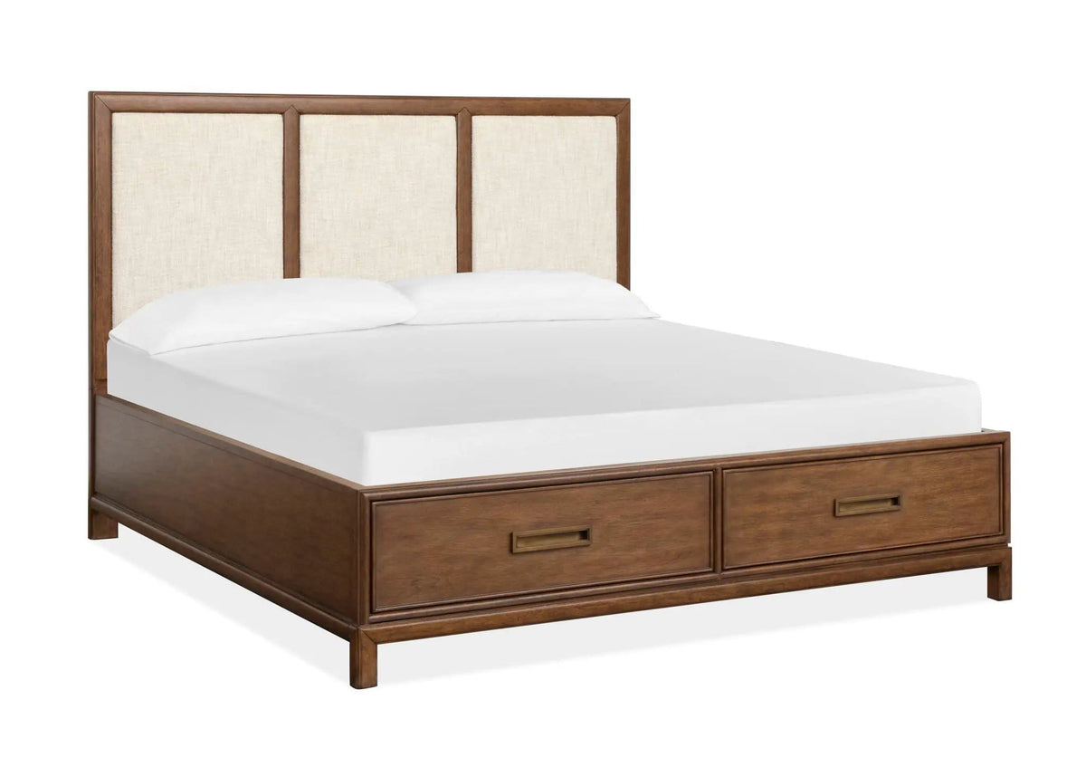 Ridgefield Complete Panel Storage Bed With Upholstered Headboard | 3 Pieces | Bedroom Furniture | Bedroom