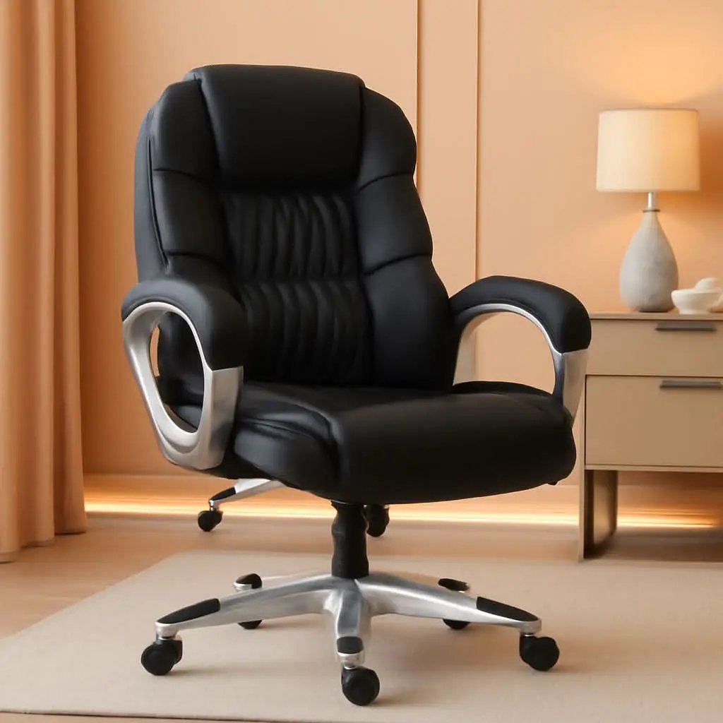 Black PU Leather Office Chair With Adjustable Height And Lumbar Support from PriceLows™