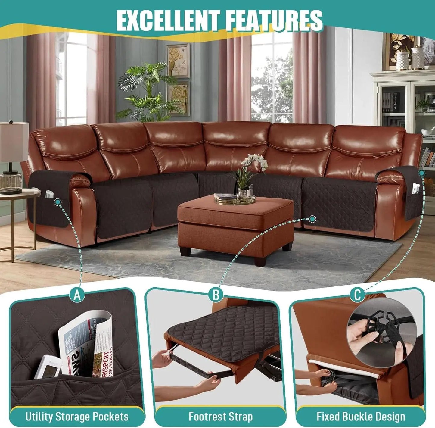 Extra Large Waterproof Recliner Sectional Cover Chocolate from PriceLows™