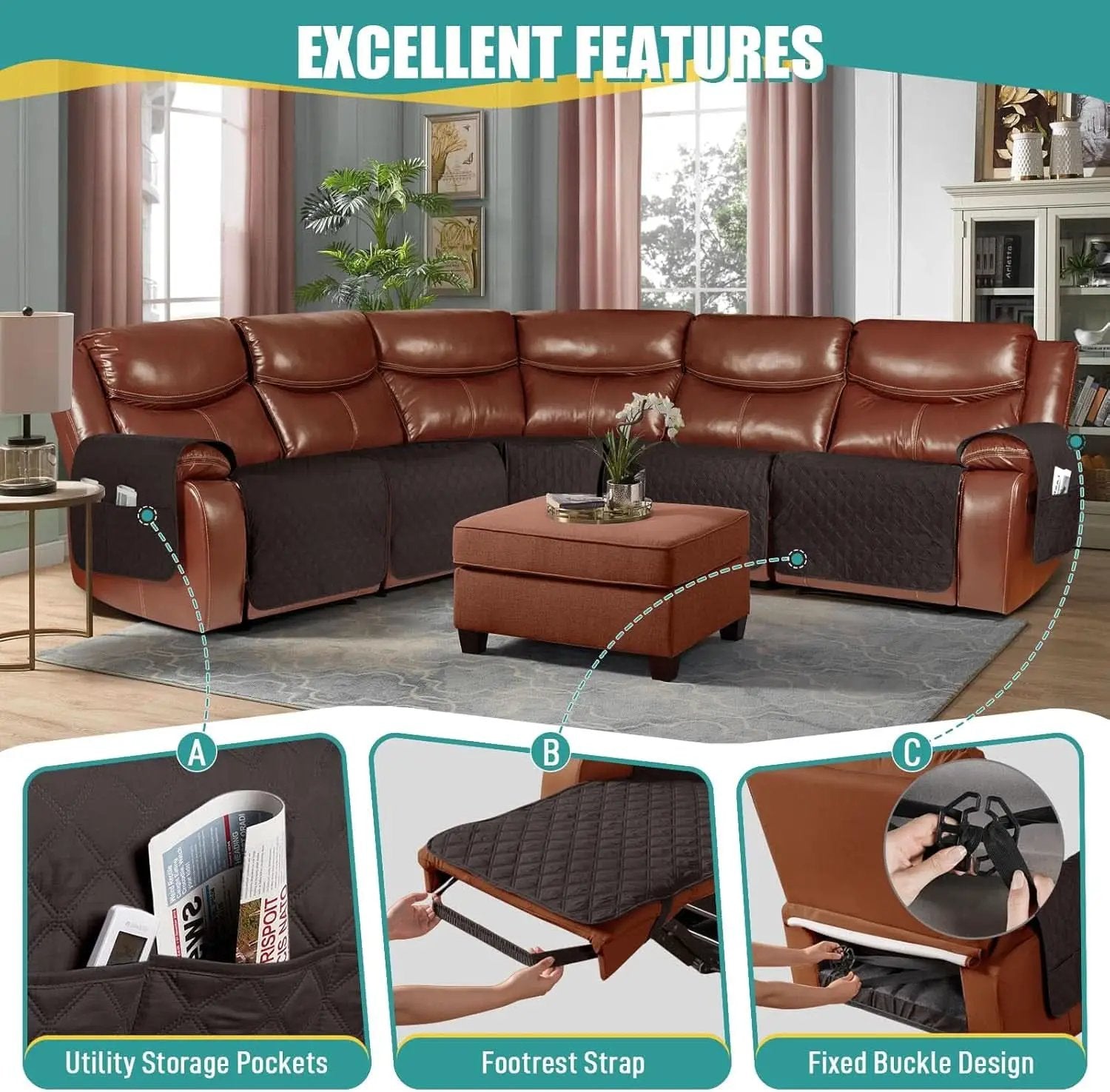 Extra Large Waterproof Recliner Sectional Cover Chocolate from PriceLows™
