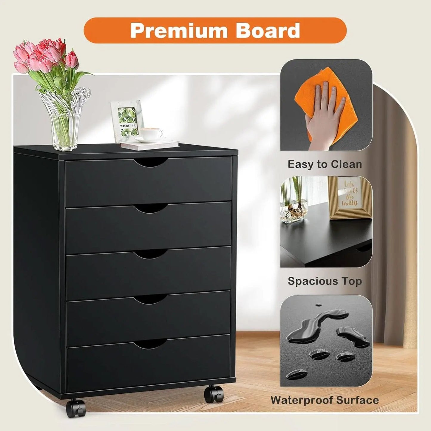 Five Drawer Multifunctional File Cabinet Black Industrial from PriceLows™