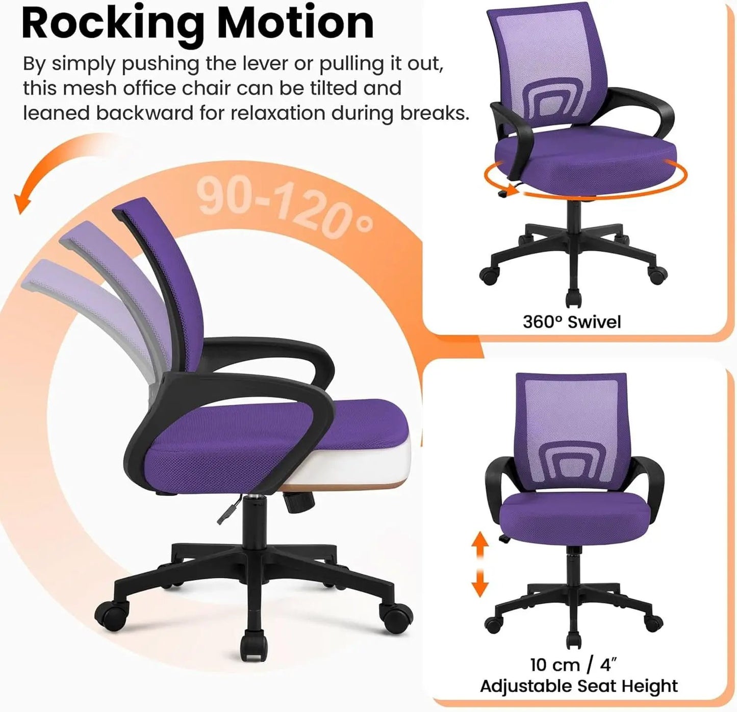 Ergonomic Purple Mesh Office Chair With Lumbar Support from PriceLows™