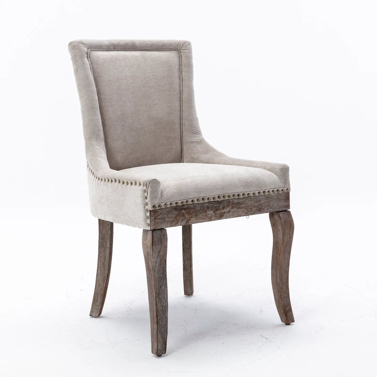 Ultra Nail Head Dining Chairs | Set Of 2 | Neutral Solid Wood Legs | Soft Fabric