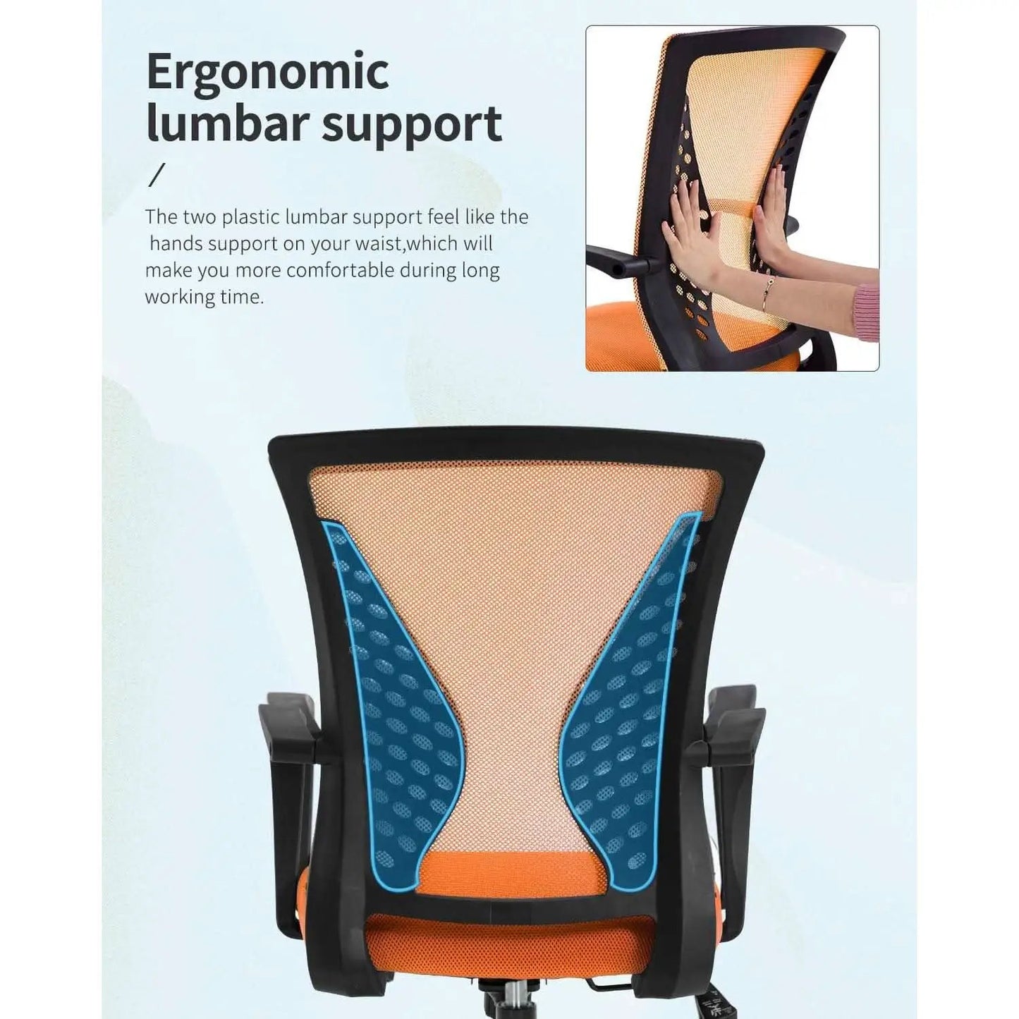 Ergonomic Orange Mesh Office Chair With Armrests Swivel from PriceLows™