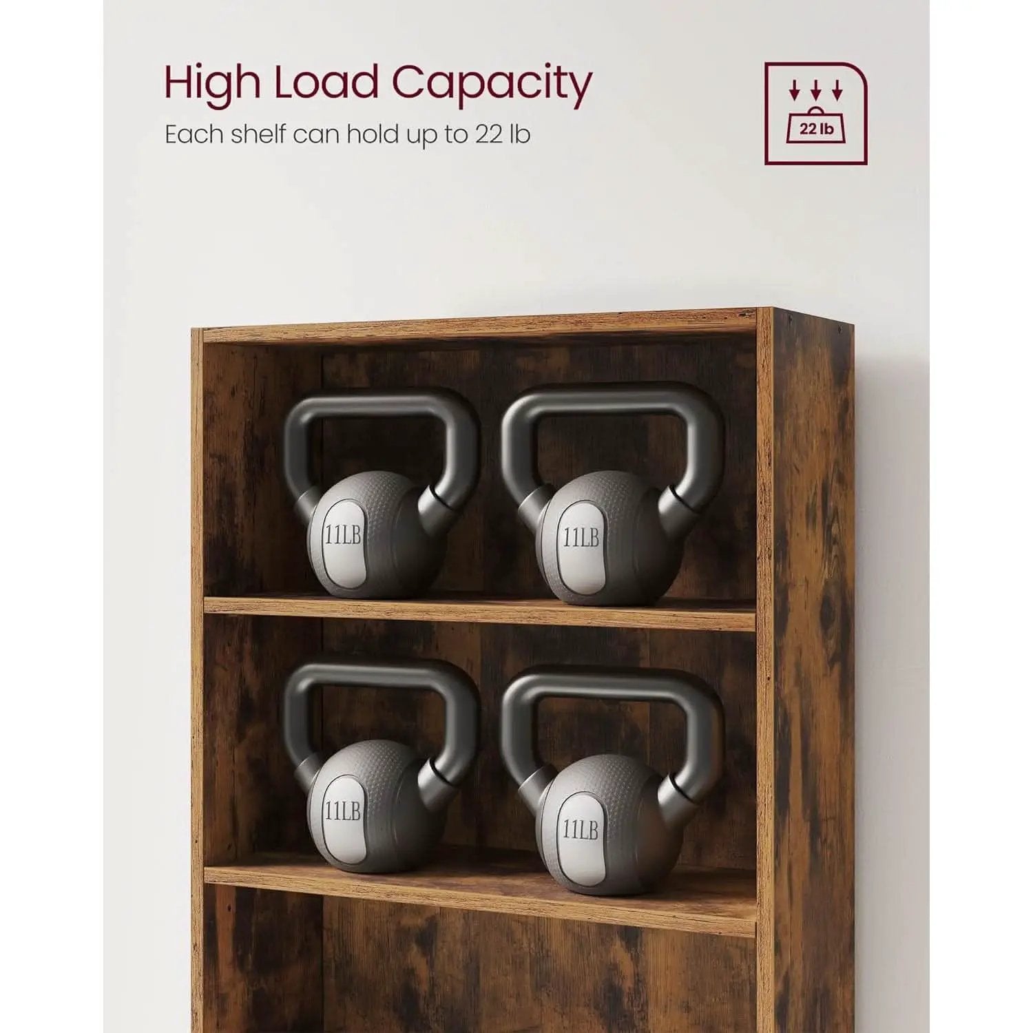 Rustic Brown Bookshelf Five Tier Adjustable Shelves from PriceLows™