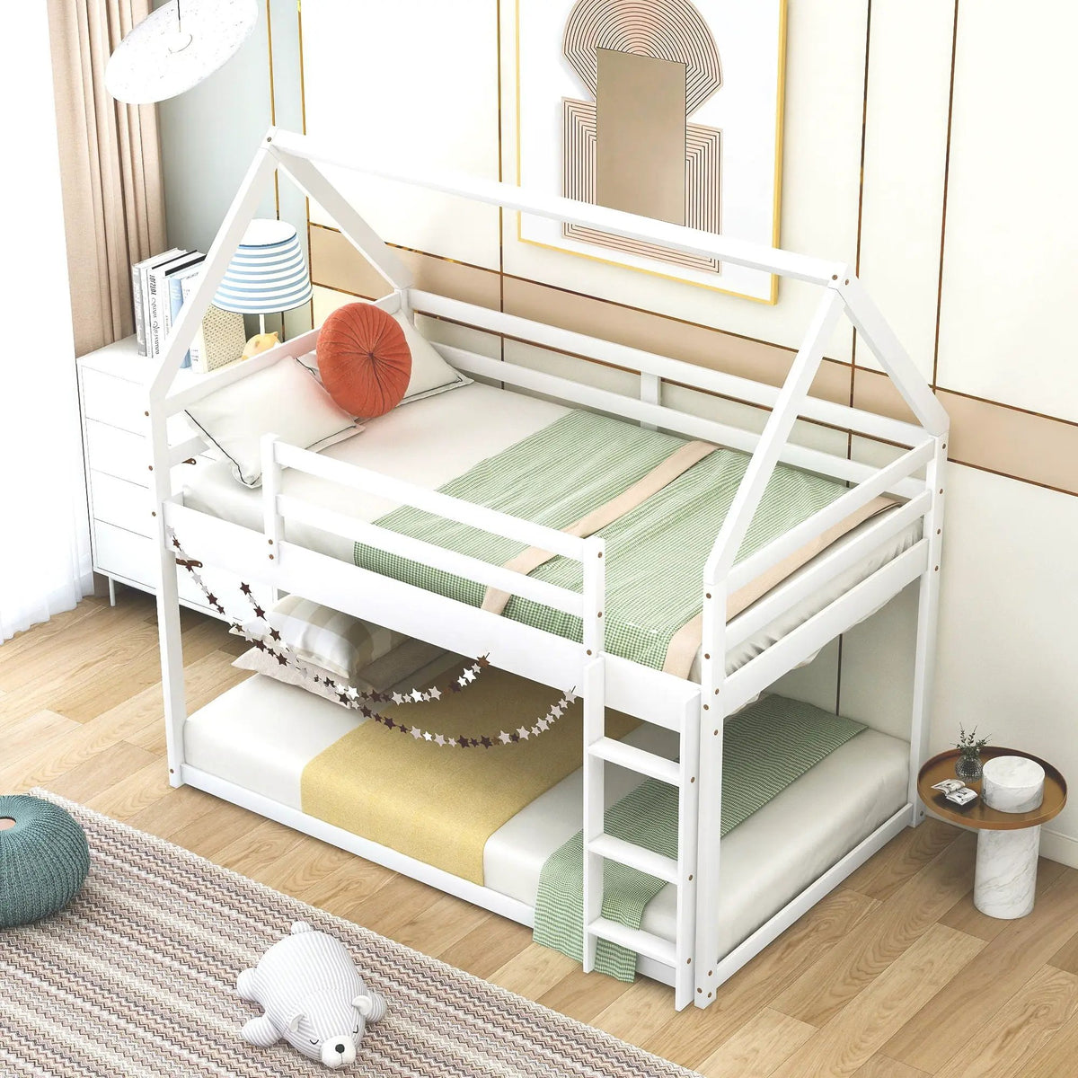 Low Bunk Bed | House-Shaped Frame | Ladder Included | Pine Wood Construction