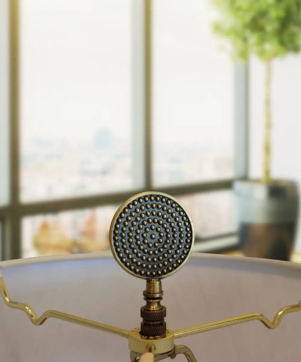 Decorative Lamp Finial | Dotted Medallion | Antique Brass | 3 Inch Tall