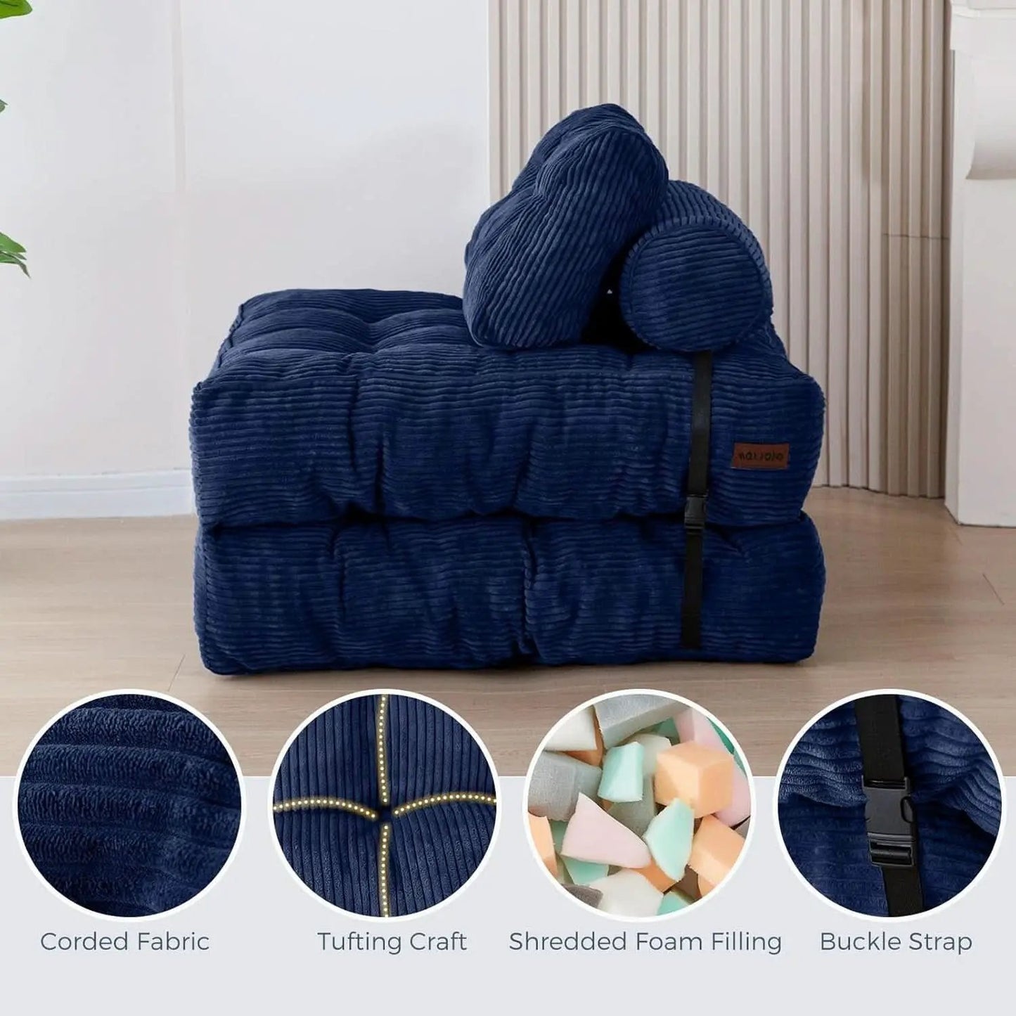 Navy Folding Sofa Bed Convertible Sleeper Chair With Back Support from PriceLows™
