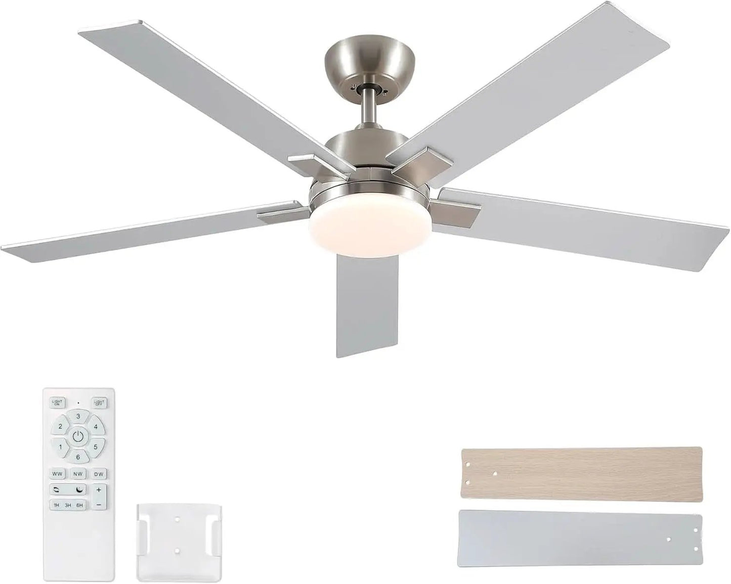 52 Inch Brushed Nickel Ceiling Fan With Remote And Dimmable LED Lighting from PriceLows™
