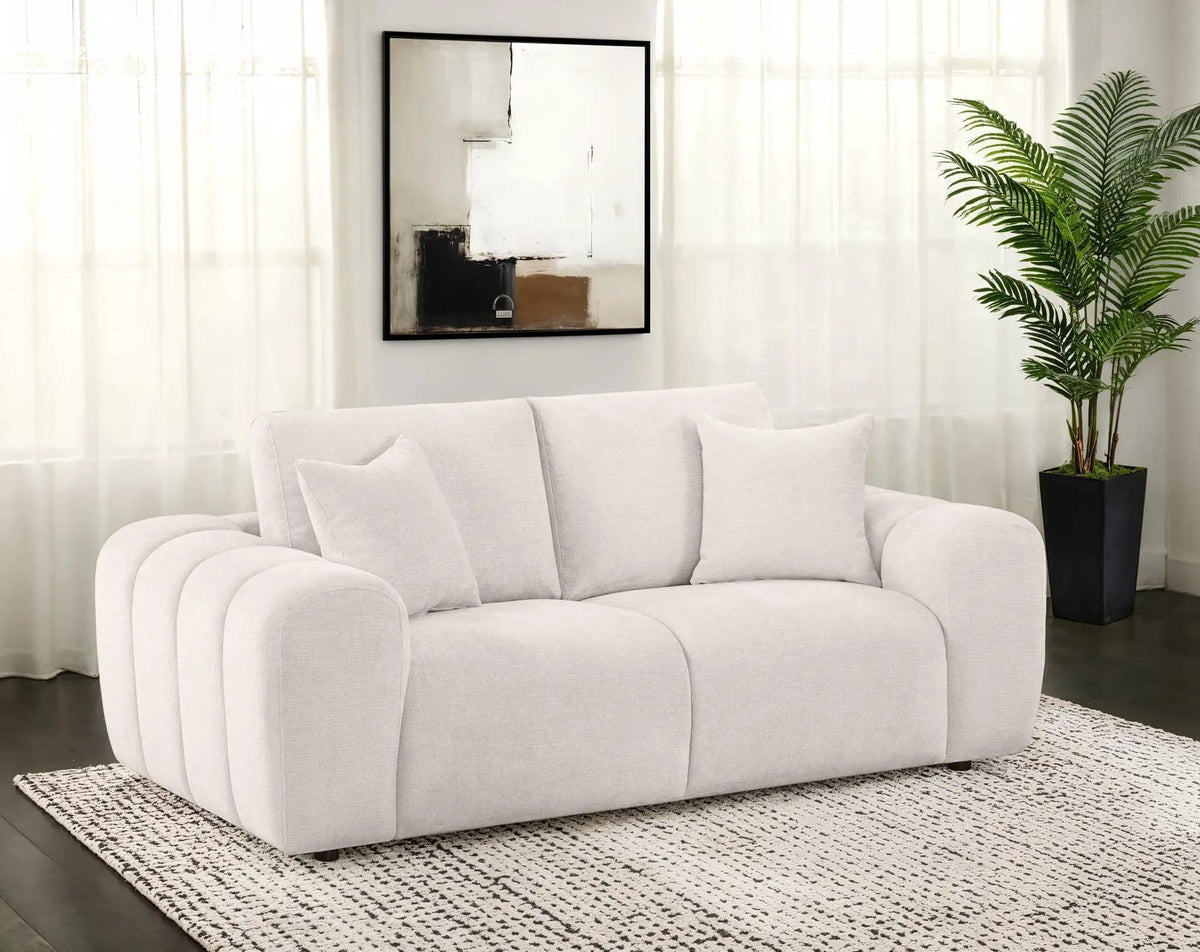 Burnett Chenille Upholstered Wide Arm Loveseat | 77.5 x 39.25 x 33.5 in | Rubberwood & Engineered Wood | Ivory