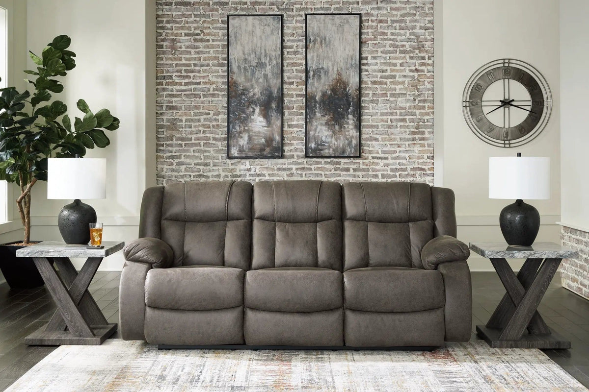 First Base Reclining Sofa | 86 x 40 x 41 in | Metal | Gunmetal