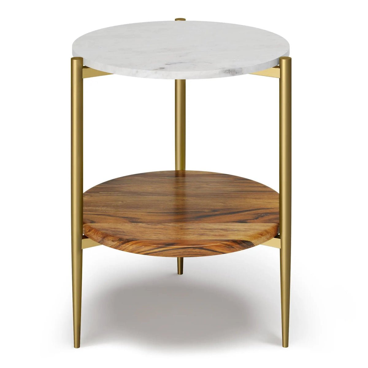 Wagner Round Marble And Wood Coffee Table | Solid Acacia | Open Bottom Shelf | 29.9 Inch Diameter