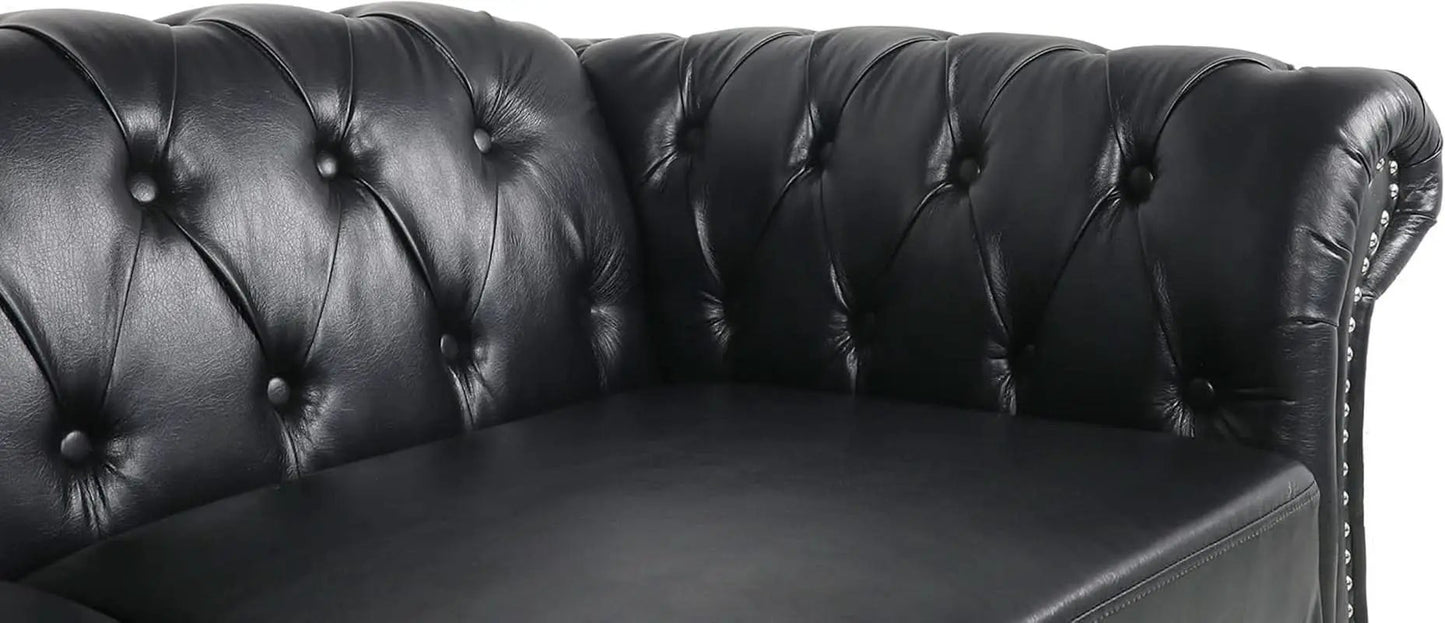 3 Seater PU Chesterfield Sofa Black Tufted Nailhead Trim from PriceLows™