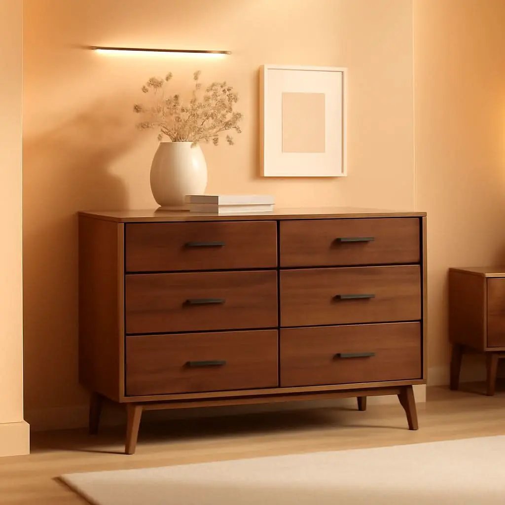 6 Drawer Solid Pine Wood Dresser With Walnut Finish from PriceLows™