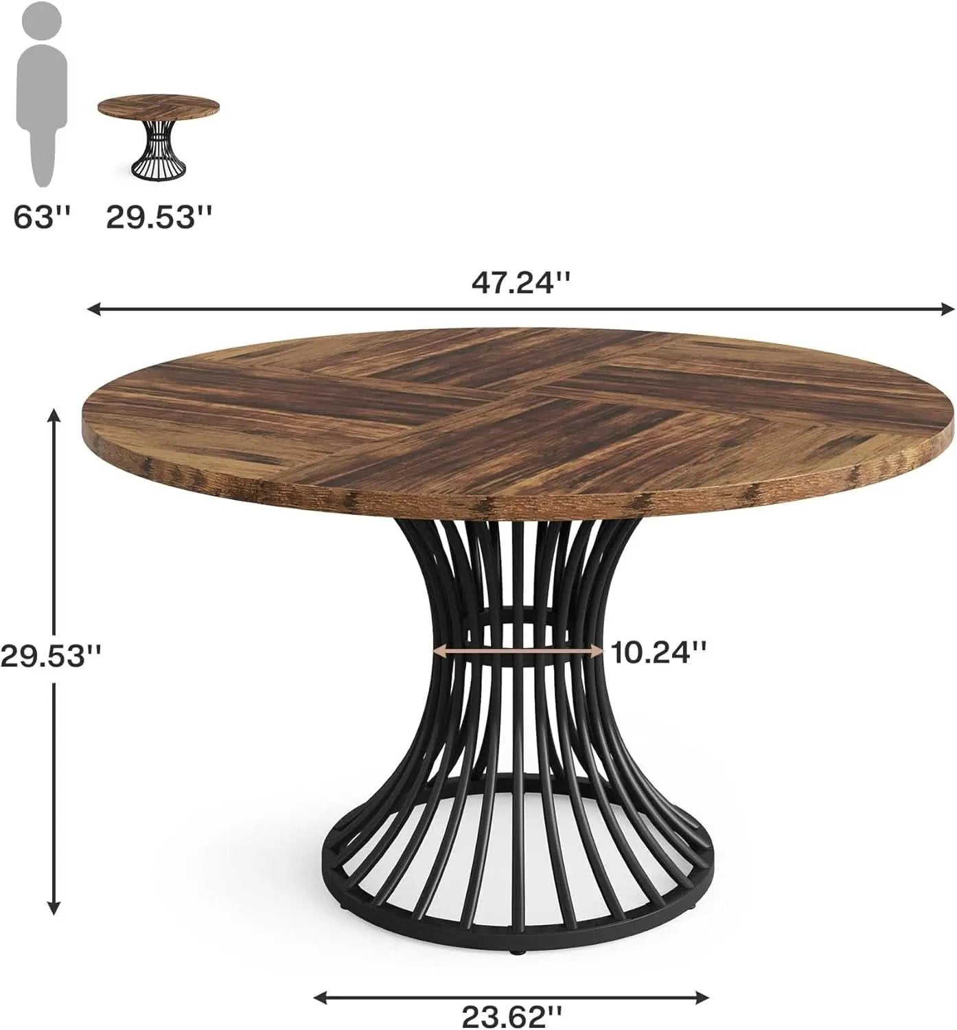 Round Dining Table 47 Inch Metal Base For Kitchen And Dining from PriceLows™