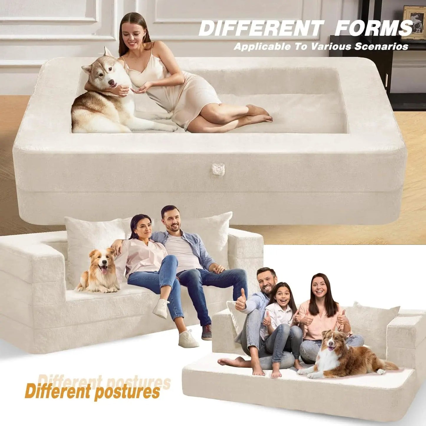 Milky White Large 3 In 1 Folding Bean Bag Couch Faux Fur from PriceLows™