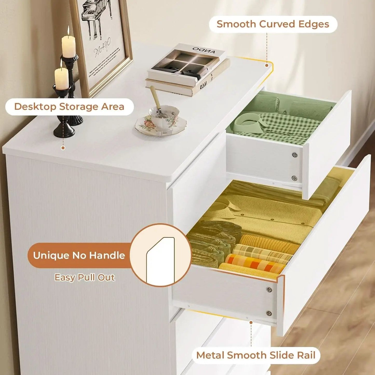 White Tall Dresser With 8 Drawers 59.7 Inch Vertical Bedroom Storage from PriceLows™