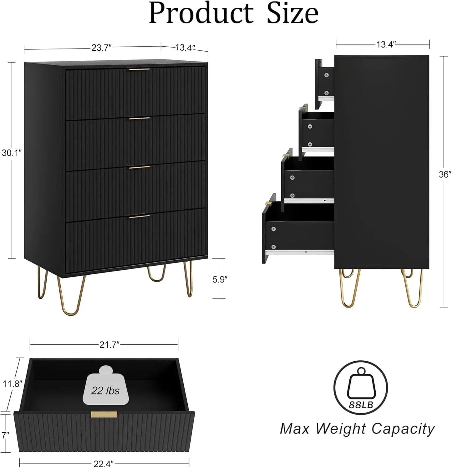 Four Drawer Dresser With Industrial Metal Legs Black from PriceLows™