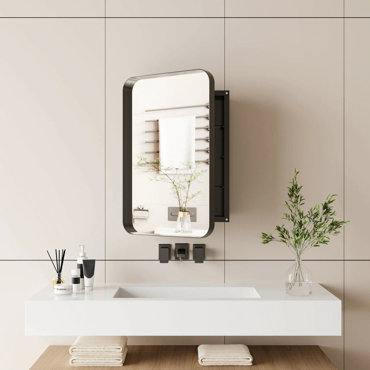 Recessed Medicine Cabinet | Metal Frame | Mirror | Adjustable Shelves