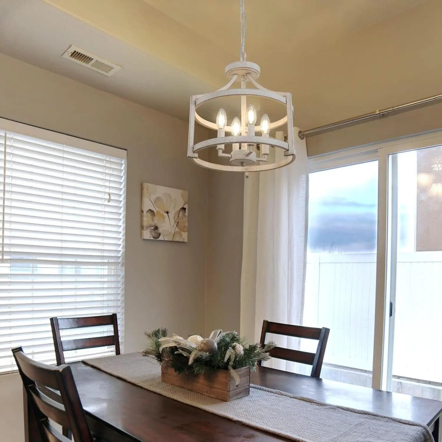 Distressed White 4 Light Farmhouse Chandelier Convertible Mount from PriceLows™